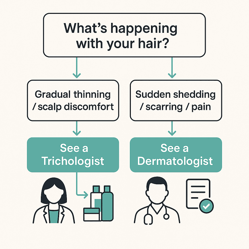 When to See a Trichologist vs. Dermatologist